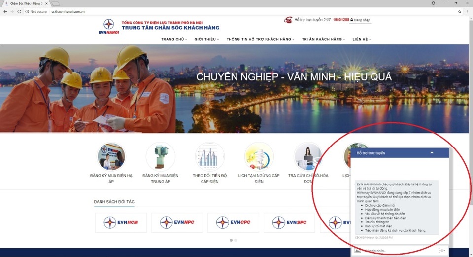 Ngành điện Thủ đô tiên phong áp dụng Trí tuệ nhân tạo trong Chăm sóc khách hàng - 3 Chatbot hỗ trợ khách hàng qua website CSKH của EVN HANOI