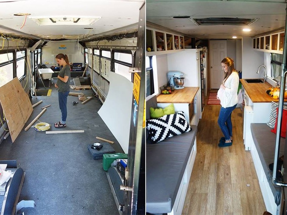 Cặp đôi "ham xê dịch" biến xe bus thành ngôi nhà di động - 6 Quá trình sửa sang bên trong chiếc xe