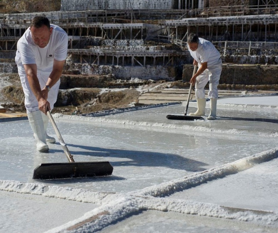 Quang cảnh làm việc của thợ làm muối