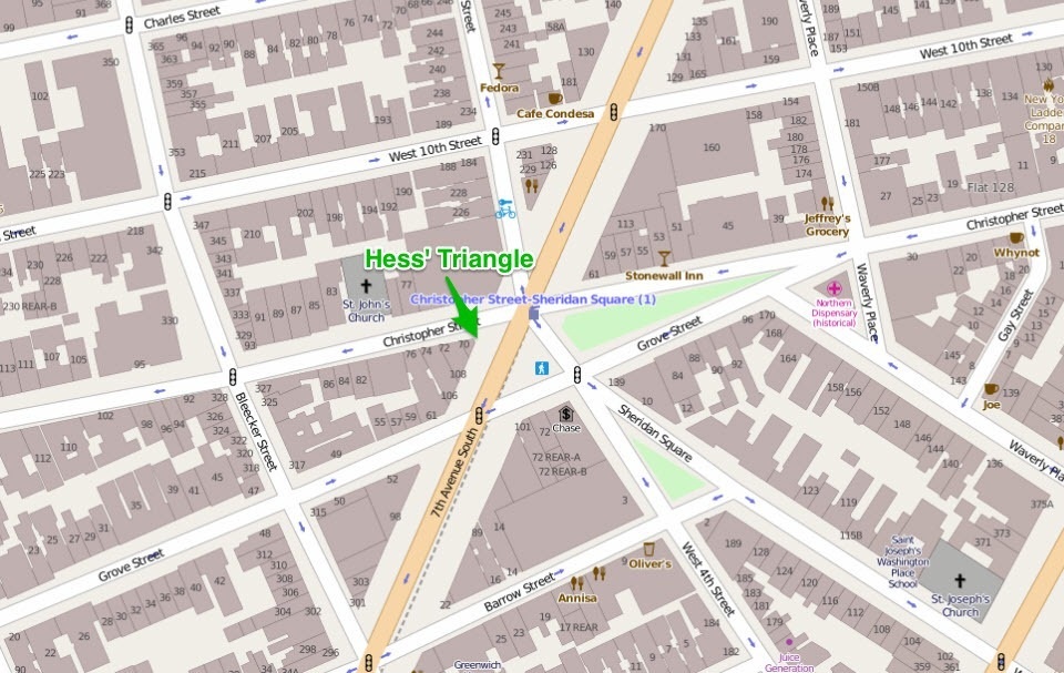 Miếng đất "tí hon" là tài sản bất khả xâm phạm ngay giữa New York - 2 Bản đồ chỉ dẫn khu vực tọa lạc của mảnh đất hình tam giác này
