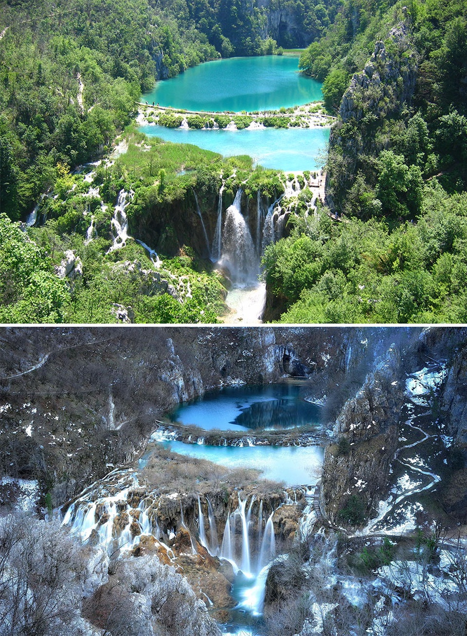 Hồ Plitvice thuộc công viên quốc gia ở Croatia như chốn tiên cảnh cả hè lẫn đông.