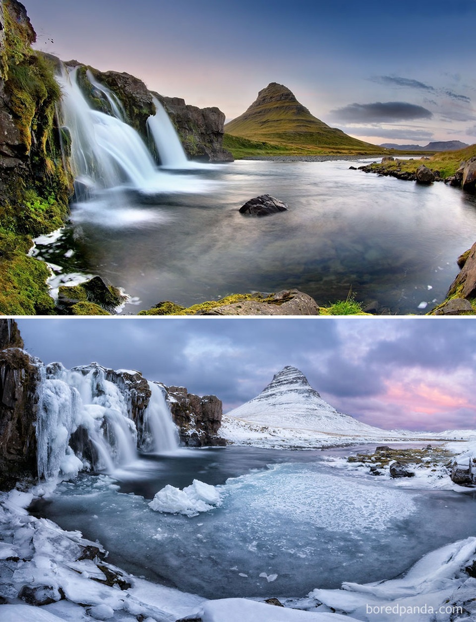 Vẻ khác biệt đến khó tin ở hồ Kirkjufell, Iceland.