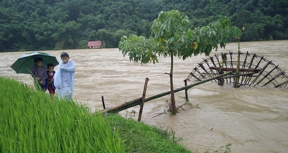 7 người chưa thể liên lạc, nghi bị lũ cuốn - 7 Mặc dù mưa to, gió lớn, lũ lên cao nhưng các em học sinh ở Quế Phong vô tư dạo bên suối nước chảy xiết rất nguy hiểm.