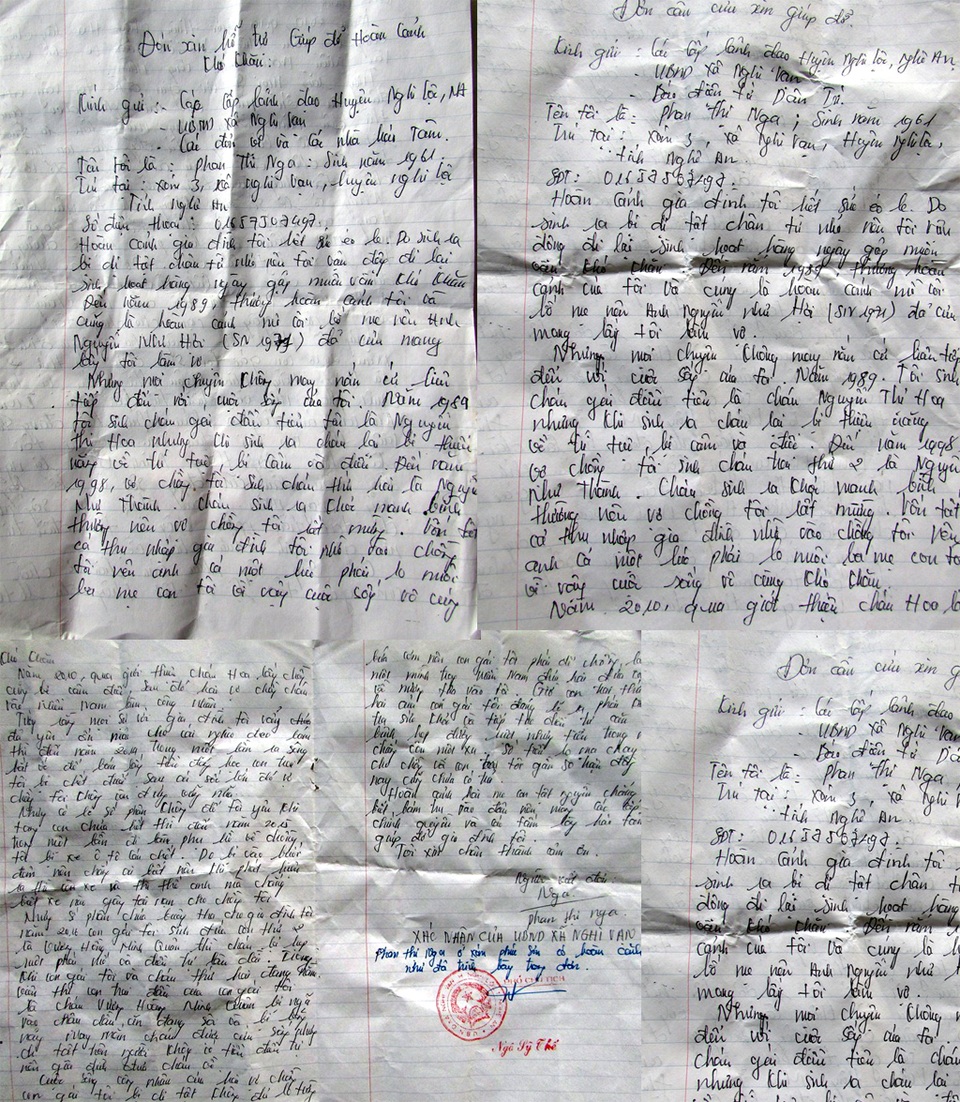 Đơn xác nhận hoàn cảnh của gia đình chị Nga.