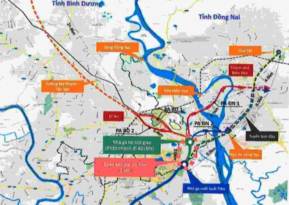 TPHCM kéo dài tuyến metro số 1 đến Bình Dương, Đồng Nai - 1 Bản đồ vị trí nghiên cứu kéo dài tuyến metro Bến Thành - Suối Tiên (ảnh: BQL Đường sắt đô thị TPHCM)