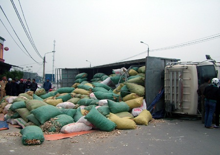 Xe chở sắn lật ngang quốc lộ 1A - 3