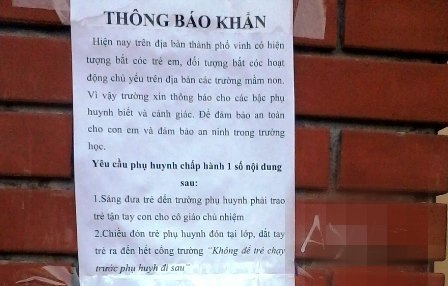 Nghi án một cháu bé bị bắt cóc “hụt” tại trường mầm non - 3 Thông báo khẩn của trường mầm non Hà Huy Tập sau khi xảy ra sự việc