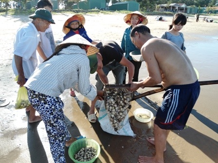 Thành quả sau một buổi ngụp lặn dưới nước và nhặt trên bãi biển