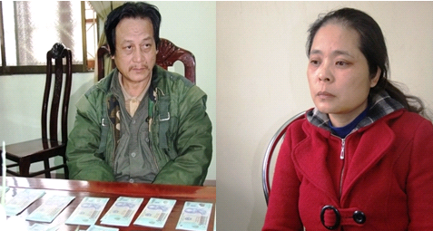 Hai đối tượng Phạm Ngọc Lâm và Trần Thị Tuyết tại cơ quan công an