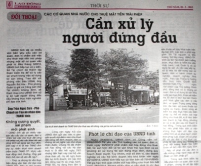 Những bài viết chống tiêu cực của anh Đức đăng trên báo Lao động Nghệ An.