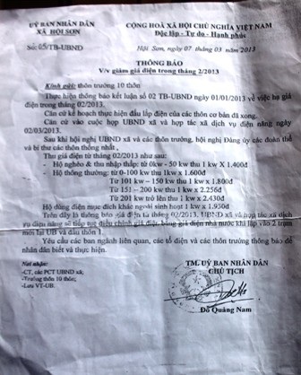 Xã Hội Sơn được điều chỉnh giá điện?