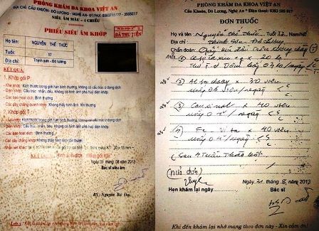 Kết quả siêu âm và đơn thuốc do bác sỹ Nguyễn Bá Đại kê cho em Thức 