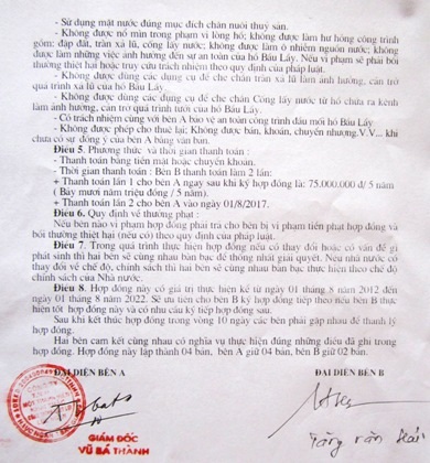 Bản hợp đồng thuê hồ Bầu Lầy mới được 