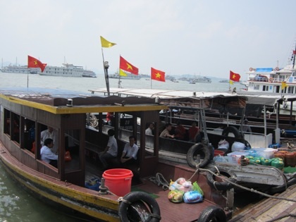 Các tender chở khách tại Vịnh Hạ Long.