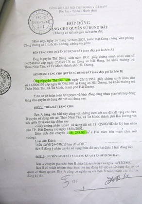 Ngày 14/12/2005, ông Nguyễn Thế Dũng cùng 3 người con lập văn bản phân chia di sản thừa kế 