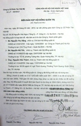 Biên bản họp HĐQT ngày 26/3 của công ty Tân Việt Mỹ c