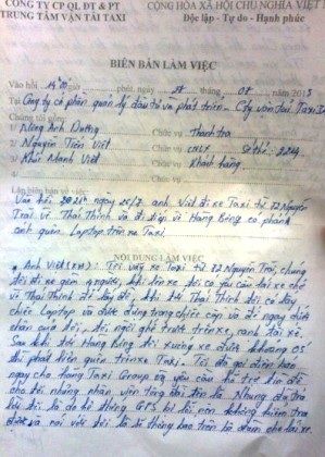 Khách hàng phản ánh việc bị nẫng mất laptop để quên trên taxi hãng 3A Group.