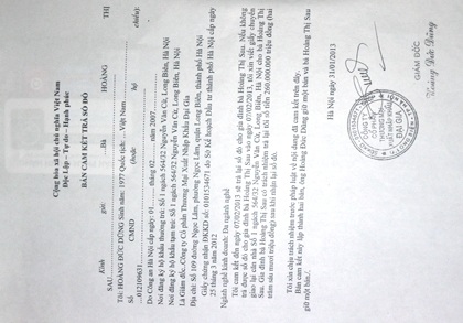 Bản cam kết trả sổ đỏ lại cho gia đình bà Sau của ông 