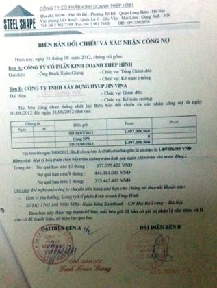 Điêu đứng vì nhà thầu Hàn Quốc quỵt tiền trắng trợn - 3 Số công nợ cụ thể của các nhà thầu với công ty