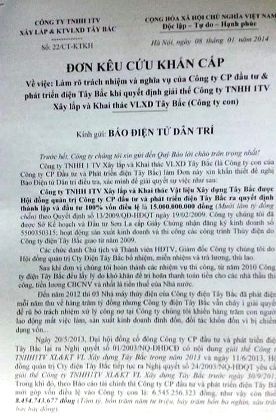 Công ty điện Tây Bắc bị tố "bỏ rơi" công ty "con" hòng trốn nợ thuế - 2 Ông Đào Xuân Dương - Giám đốc Công ty TNHH MTV Tây Bắc gửi đơn kêu cứu tới báo điện tử