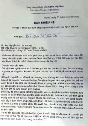 Bệnh viện Đại học Y Hà Nội bị tố thử thai sai, điều trị bừa khiến sản phụ hỏng thai - 1 Bệnh viện Đại học Y Hà Nội bị tố thử thai sai, điều trị bừa khiến sản phụ hỏng thai