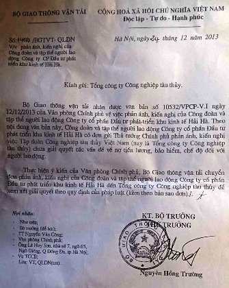 Bị "treo lương" ròng rã hơn 3 năm, hàng chục nhân viên lâm vào cảnh khốn cùng - 3 Bộ GTVT chỉ đạo Tổng công ty công nghiệp tàu thủy xem xét giải quyết sự việc.