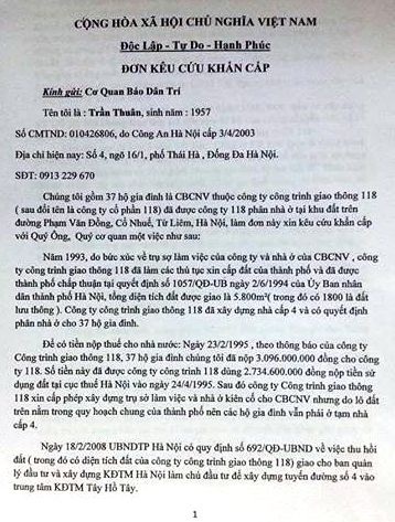 Bài 1: Nguy cơ "chìm xuồng" vụ đền bù 78 tỷ đồng "nhầm" đối tượng - 2 Đơn kêu cứu của các hộ dân gửi báo Dân trí.