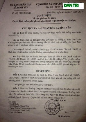 Quyết định thông báo gia hạn cưỡng chế ghi rõ đên ngày 27/1 (tưc 27 Tết).