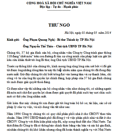 Bài 4: 37 hộ dân đang "chết mòn" viết "tâm thư" kêu cứu các vị lãnh đạo TP Hà Nội - 1 37 hộ dân đang chết mòn viết tâm thư kêu cứu B