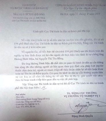Bài 50: Tổng cục Thi hành án chỉ đạo xử lý số tiền bán nhà 194 phố Huế đúng pháp luật - 1 Bài 50: Tổng cục Thi hành án chỉ đạo xử lý số tiền bán nhà 194 phố Huế đúng pháp luật.