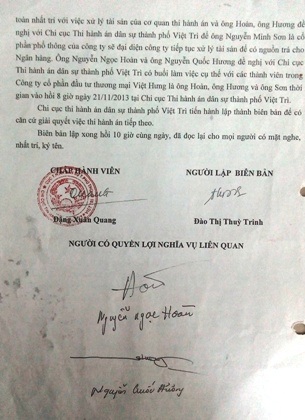 Bài 19: "Sai phạm của Chi cục thi hành án TP Việt Trì rất khó hiểu" - 2 Biên bản giải quyết việc thi hành án ngày 20/11/2013, chấp