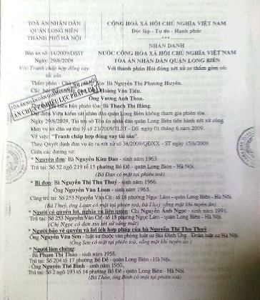 Chi cục thi hành án quận Long Biên bị tố "lập lờ" thay Tòa kê biên tài sản - 3 Trong các quyết định và bản án của TA