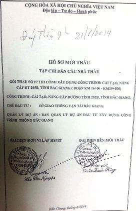 Bắc Giang: Đặt điều kiện khiến nhà thầu “khóc dở mếu dở”? - 1 Hồ sơ mời thầu dự án bị tố khuất tất tại Bắc Giang.
