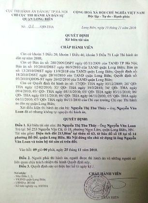 Chi cục thi hành án quận Long Biên bị tố "lập lờ" thay Tòa kê biên tài sản - 5 Trong các quyết định và bản án của TA