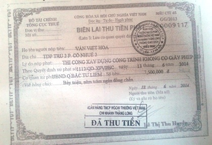 Lại chuyện "con voi lọt lỗ kim": Qua mặt chính quyền xây nhà 7 tầng không phép - 3 Hành vi xây dựng không phép bước đầu đã bị phạt 7,5 triệu đồng.