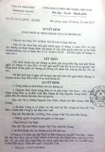 Cục thi hành án tỉnh Bắc Giang bị tố kê biên tràn lan ngoài nội dung bản án - 5 Về phần tài sản thế chấp của Công ty cổ phần xây
lắp thuỷ lợi Bắc Giang