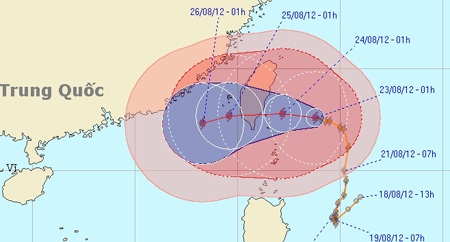 Đường đi của bão Tembin. (Ảnh: NCHMF)