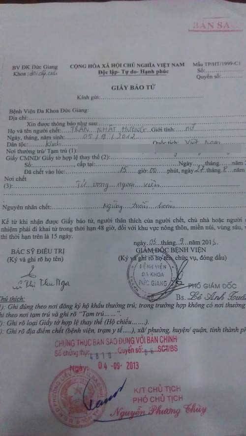 Kết luận của BV đa khoa Đức Giang