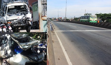 Hiện trường vụ tai nạn liên hoàn trên cầu vượt Linh Xuân tối 28/7