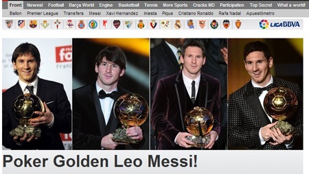 Báo chí thế giới đồng loạt tung hô Messi - 7 Mundo Deportivo (thân Barcelona) hồ hởi “khoe” cú poker của El Pulga
