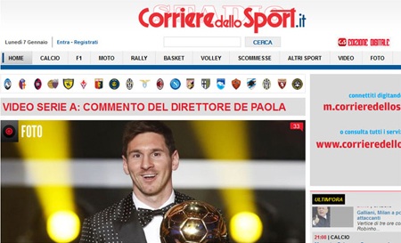 Báo chí thế giới đồng loạt tung hô Messi - 8 Corriere dello Sport (Italia) ca ngợi chiến công của Messi