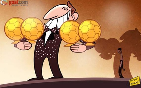 Biếm họa: C.Ronaldo núp dưới cái bóng quá lớn của Messi - 1 C.Ronaldo tiếp tục bị che phủ bởi cái bóng quá lớn của Messi
