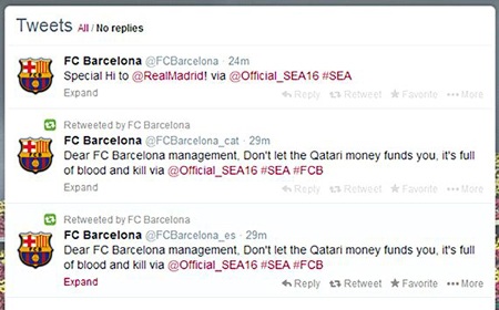 Tài khoản Twitter của Barcelona bị hacker đột nhập - 1 Twitter của Barca đã bị hack sau trận gặp Man City