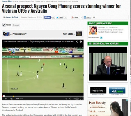 Báo chí nước ngoài tin Công Phượng xứng đáng chơi cho Arsenal - 1 Tờ 101greatgoals
tôn vinh Công Phượng