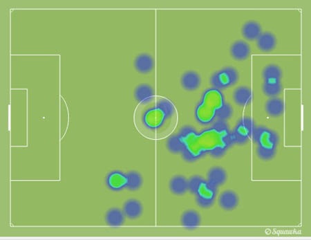 Bản đồ nhiệt cho thấy tầm hoạt động rộng của Welbeck