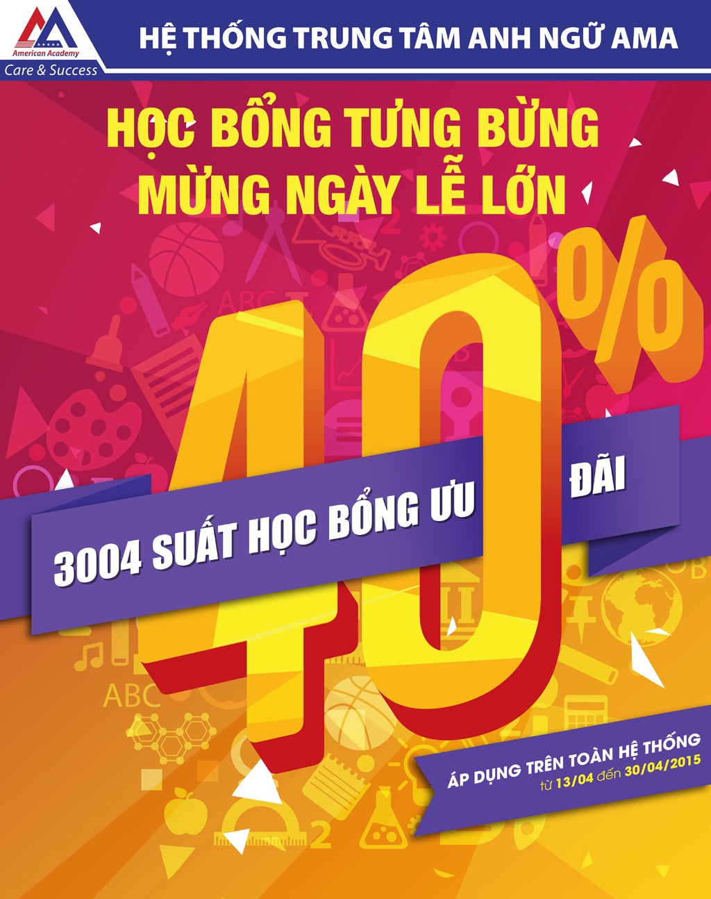 AMA tưng bừng tặng 3004 học bổng mừng ngày giải phóng miền Nam - 1 AMA tặng 3004 học bổng trợ phí lên đến 40% cho tất cả các khoá học