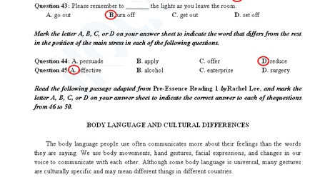 Gợi ý giải đề thi môn Anh văn tốt nghiệp THPT 2011 - 8