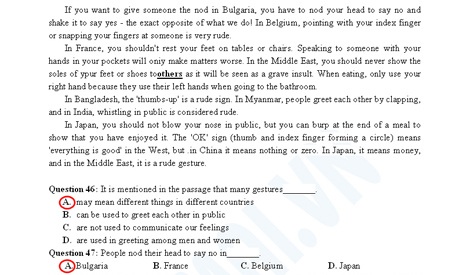 Gợi ý giải đề thi môn Anh văn tốt nghiệp THPT 2011 - 9