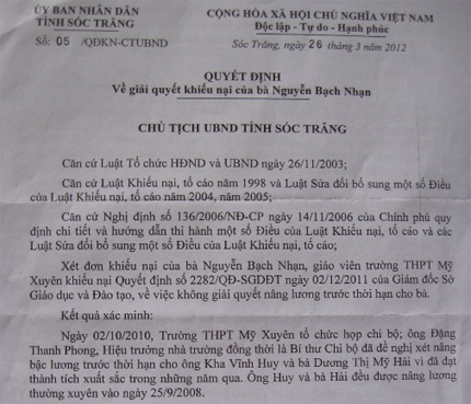 Sóc Trăng: Hủy bỏ kết quả xét nâng lương trước thời hạn với 2 GV - 1 Sóc Trăng: Hủy bỏ kết quả xét nâng lương trước thời hạn với 2 GV