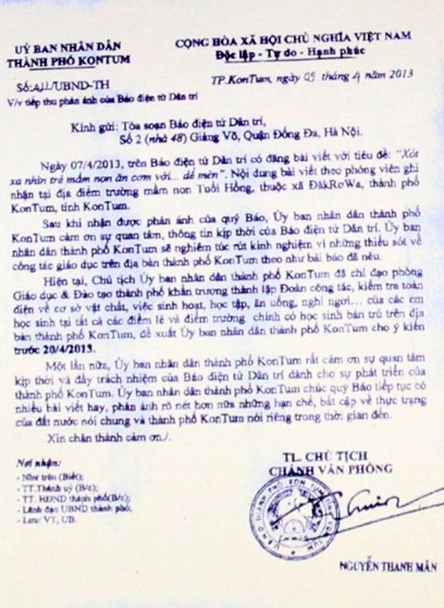 Công văn phản hồi báo